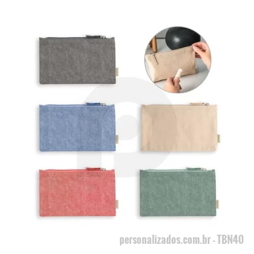Nécessaire personalizado - olsa multifunções em 70% algodão reciclado e 30% poliéster reciclado (140 g/m²). Interior com forro 100% algodão. 225 x 120 mm