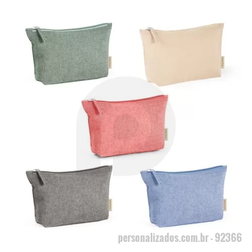 Nécessaire personalizado - Bolsa multifunções em 70% algodão reciclado e 30% poliéster reciclado (140 g/m²). Interior com forro 100% algodão. 200 x 125 x 40 mm