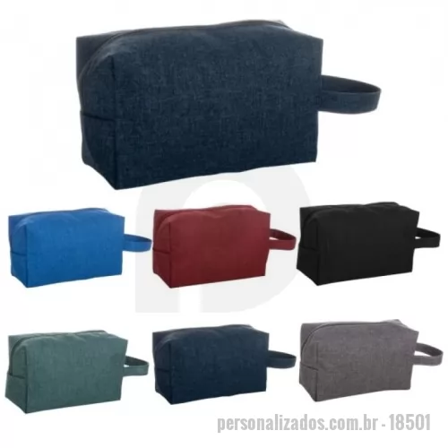 Nécessaire personalizado - Nécessaire de nylon colorido com alça lateral, parte interna com forro de poliéster.