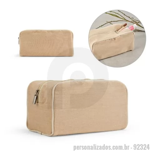 Nécessaire personalizado - Bolsa de cosméticos em juco (mistura de algodão e juta, 260g/m²) com interior forrado em tecido 70% algodão reciclado e 30% poliéster reciclado. Compartimento espaçoso com zíper. 250 x 130 x 100 mm