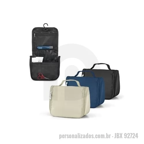 Nécessaire personalizado - Bolsa de cosméticos em microfibra com vários bolsos interiores e gancho de pendurar. 200 x 160 x 85 mm
