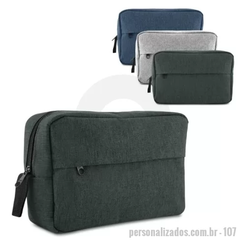 Nécessaire personalizado - Nécessaire em poliéster 300D com alça, compartimento frontal com zíper