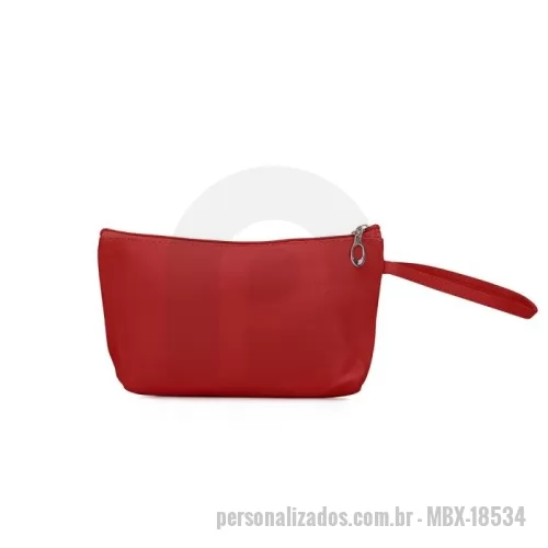 Nécessaire personalizado - Necessaire confeccionado em PVC impermeável com revestimento interno em poliéster. Conta com alça lateral para transporte.