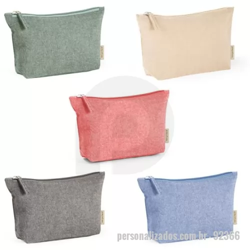 Nécessaire personalizado - Bolsa multifunções em 70% algodão reciclado e 30% poliéster reciclado (140 g/m²). Interior com forro 100% algodão. 200 x 125 x 40 mm