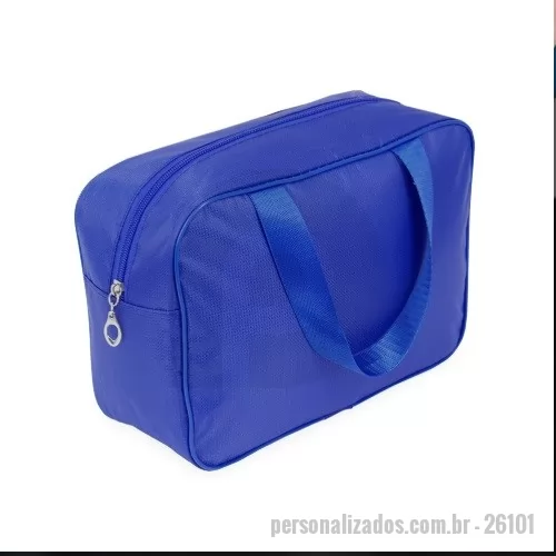 Nécessaire personalizado - Nécessaire impermeável confeccionada em Poliéster e revestimento interno em PVC. Possui fechamento em zíper e duas alças em nylon.