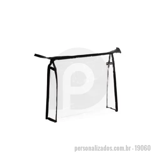 Nécessaire personalizado - Nécessaire em PVC transparente com fechamento em zíper e detalhes em nylon, incluindo uma pequena alça lateral