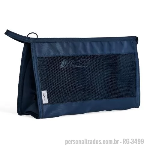 Nécessaire personalizado - Nécessaire respirável de poliéster com pequeno bolso resistente à água.