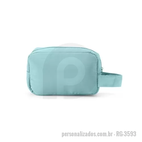 Nécessaire personalizado - Nécessaire compacta em poliéster resistente à água. Quatro divisões internas, uma telada, alça de transporte.
