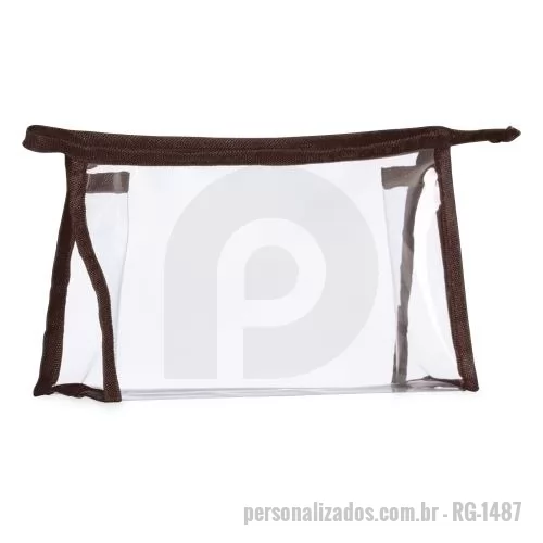 Nécessaire personalizado - Necessaire plástica transparente com detalhe colorido em nylon.