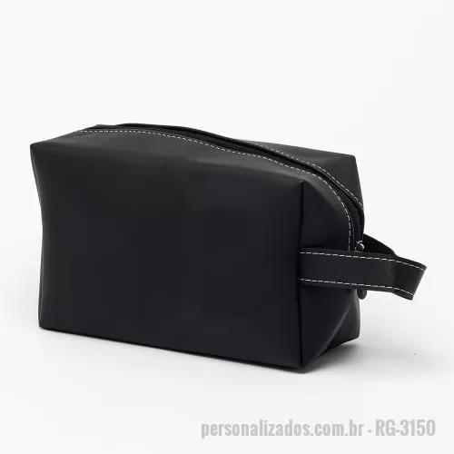 Nécessaire personalizado - Nécessaire de couro sintético com alça para transporte.