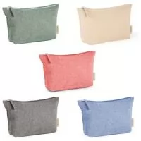 Bolsa multifunções em 70% algodão reciclado e 30% poliéster reciclado (140 g/m²). Interior com forro 100% algodão. 200 x 125 x 40 mm