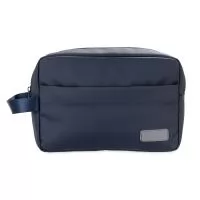 Nécessaire em PU impermeável, alça lateral em nylon, fechamento em zíper. Compartimento principal com visor PVC, quatro divisórias elásticas.