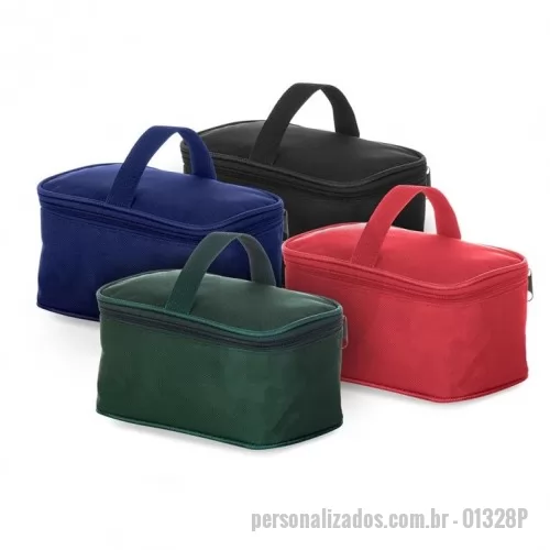 Nécessaire térmica personalizado -  Bolsa térmica 2,6 litros em nylon com alça para mão, parte interna com revestimento térmico e acompanha plaquinha para personalização avulsa.