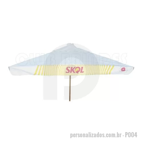 Ombrellone personalizado - Ombrellone Quadrado de madeira com armação tratada e envernizada com cobertura em lona bagum. Disponível em várias cores. Gravação da logomarca em 1 cor em 4 gomos já inclusa.  Tamanho: 2 X 2 M.