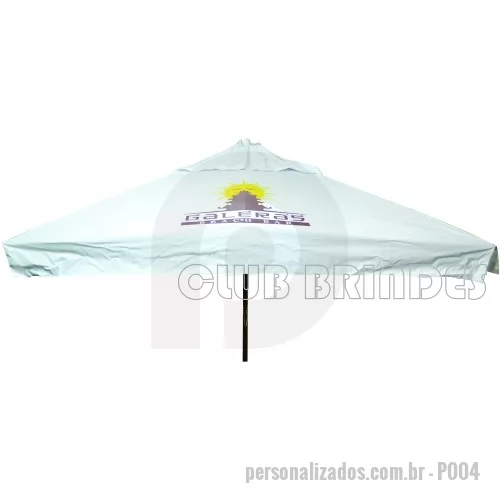 Ombrellone personalizado - Ombrellone Quadrado de madeira com armação tratada e envernizada com cobertura em lona bagum. Disponível em várias cores. Gravação da logomarca em 1 cor em 4 gomos já inclusa. Tamanho: 2 X 2 M. 