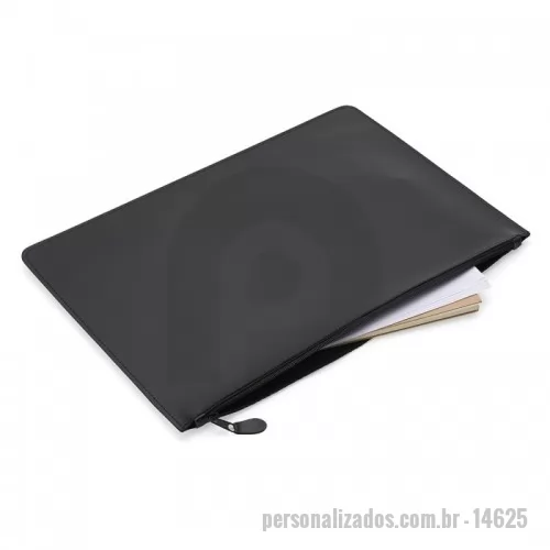 Pasta executiva personalizada - Pasta envelope bidins. A pasta contém fecho de ziper com detalhe de couro sintético na parte superior.