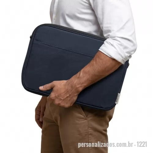Pasta executiva personalizada - Porta notebook confeccionado em material polyester-cotton com tecido tipo canvas, bolso frontal com interior acolchoado, compartimento interno compatível com notebooks de até 15,6
