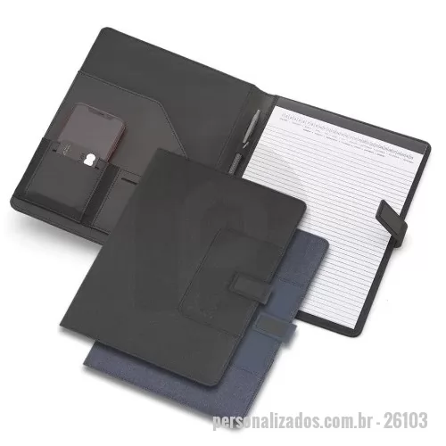 Pasta executiva personalizada - Pasta Executiva Almofadada com caderno de 20 folhas A4, Bolso na capa 8x12cm, Bolso interno para Cartões, Telefone e Documentos, Fechadura Magnética, Não acompanha caneta.