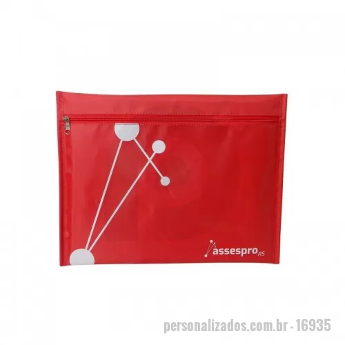 Pasta personalizada - Pasta medindo 395x300mm e confeccionada em Nylon 70. Acabamento em costura e impressão em silk-screen.