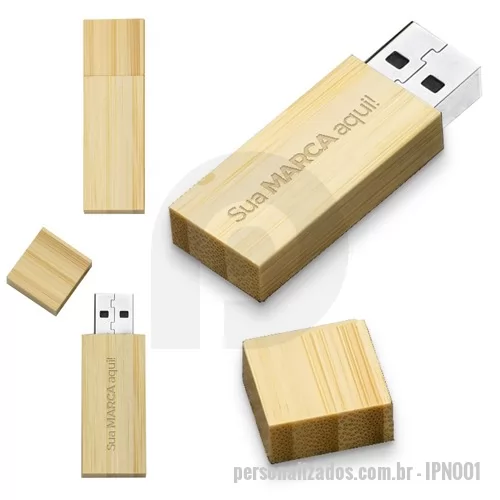 Pen Drive ecológico personalizado - Pen drive ecológico. Corpo de bambu com tampa. Capacidade de armazenamento 4Gb, 8Gb ou 16Gb 