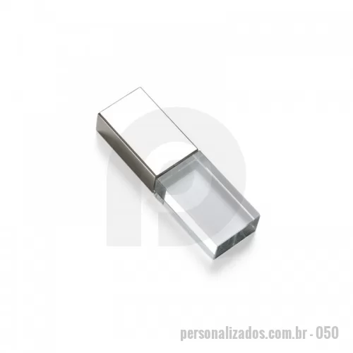 Pen Drive personalizado - Pen drive de vidro com tampa plástica prata espelhada.