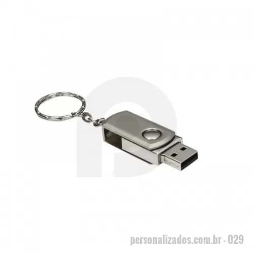 Pen Drive personalizado - Mini pen drive giratório 4GB de metal, carcaça fosca e acompanha chaveiro.