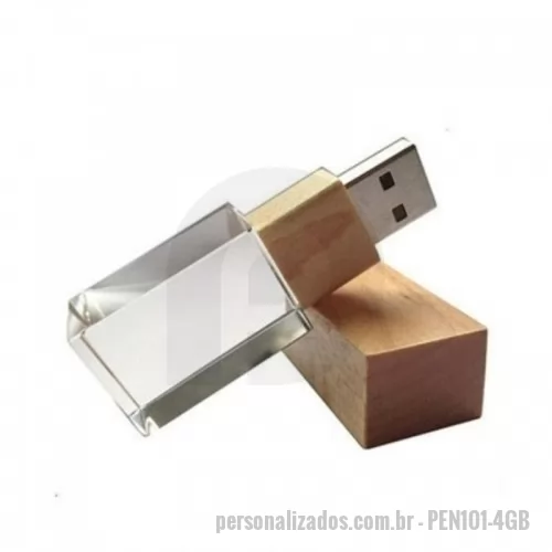 Pen Drive personalizado - Pen drive bambu e cristal