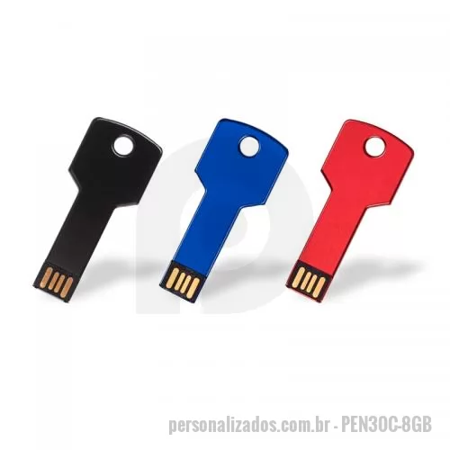 Pen Drive personalizado - Pen Drive Personalizado - PEN30C-8GB - Pen drive em metal no formato chave 8GB - 119505 - Pen Drive
