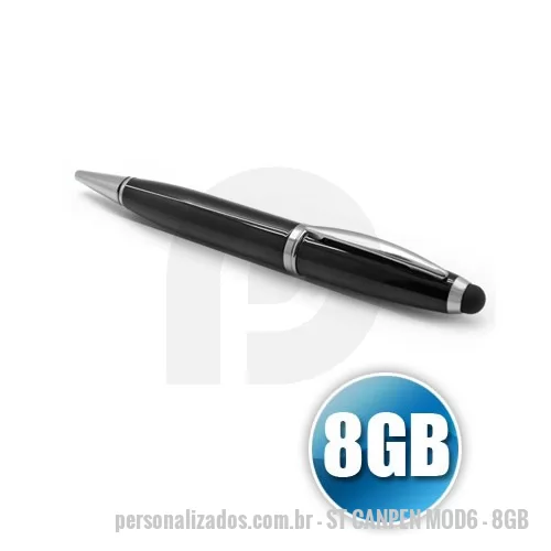 Pen Drive personalizado - Com boa área para personalização de logomarca, a caneta pendrive 8GB promocional é perfeita como brinde para feiras, eventos, ações promocionais e para presentear clientes e colaboradores. Elegante e funcional, a caneta pendrive 8GB está disponível n