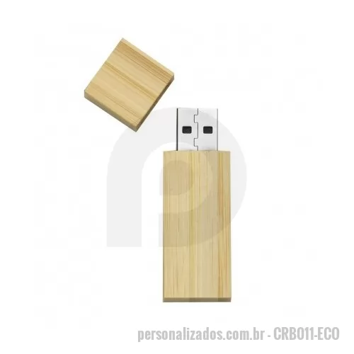 Pen Drive personalizado - Pen drive 4GB de bambu com tampa de imã, frente e verso lisos.
