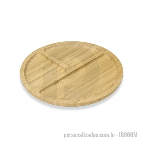 Petisqueira personalizada - Petisqueira de bambu média com 3 divisórias.