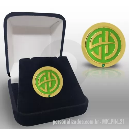 Pin personalizado - Pin AGR Emerald  Pin em liga 88, alto e baixo relevo, polido, com resina 1 cor, banho de níquel, com 1 pedrinha de strass. Fecho pino e borboleta.   *Embalagem não Inclusa