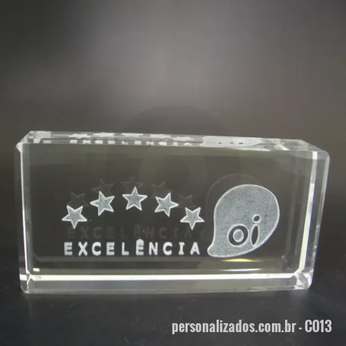 Placa comemorativa de cristal ou vidro personalizada - Placa de cristal com gravação a laser interna. Temos diversas medidas.