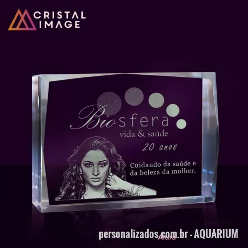 Placa comemorativa de cristal ou vidro personalizada - Bloco formato PLaca Cristal 40X120X180mm gravação laser 2D e 3D