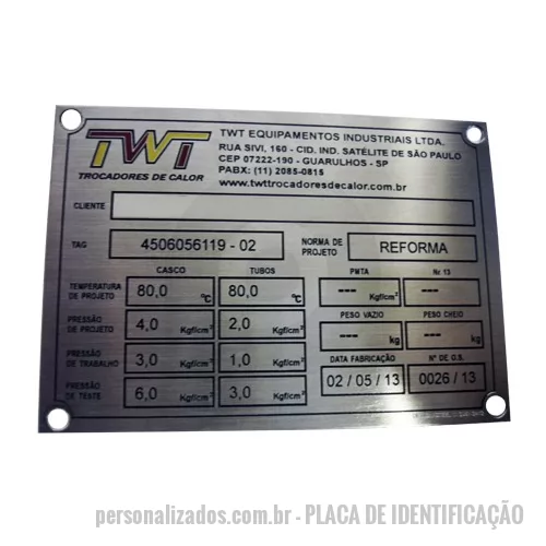 Placa de identificação personalizada - PLACA DE IDENTIFICAÇÃO PERSONALIZADA, PRODUZIDA EM METAL OU ACRÍLICO