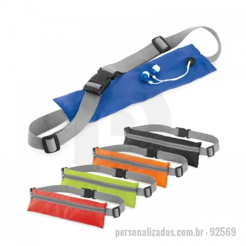 Pochete personalizado - Pochete em 210D ripstop com saída para fone de ouvido. Bolsa com zíper e alça ajustável. 250 x 80 mm