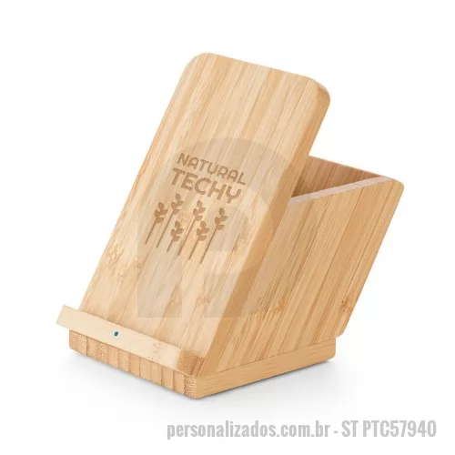 porta caneta personalizada - Porta Caneta de Madeira Personalizado, Com design moderno o porta caneta de madeira personalizado é fabricado em bambu, produto amigo do meio ambiente ele possui carregador com tecnologia wireless e suporte para canetas esferográfica. Possui entradas