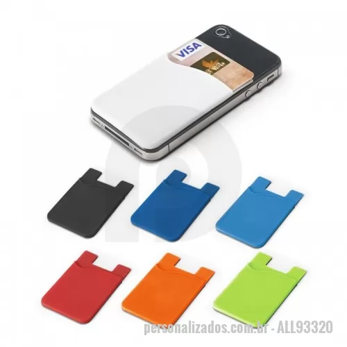 Porta cartão de crédito personalizada - Porta cartões para celular em silicone com autocolante no verso. 57 x 87 x 3 mm