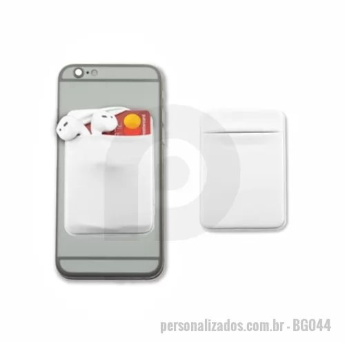 Porta cartão personalizada - Porta cartões para celular em lycra. Vem com adesivo na parte de trás para fixação no celular.