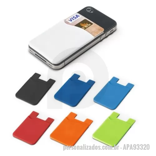 Porta cartão personalizada - Porta cartões para celular em silicone com autocolante no verso. 57 x 87 x 3 mm