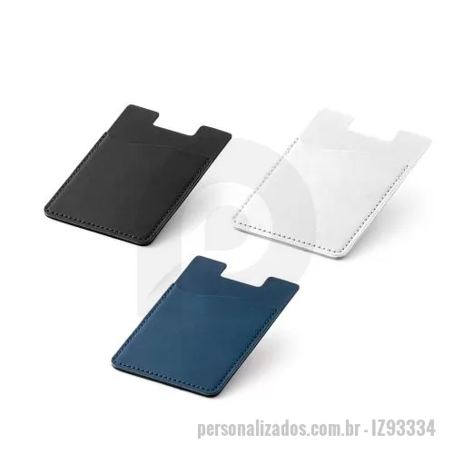 Porta cartão personalizada - Porta-cartões para celular em PU com bloqueio de RFID, capacidade para 1 cartão e autocolante no verso. 92 x 62 x 3 mm