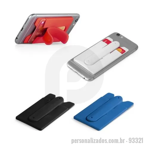 Porta cartão personalizada - Porta cartão Personalizada - 93321 - Porta cartões para celular em silicone com autocolante no verso e suporte para smartphone. 57 x 96 x 5 mm - 179357 - Porta cartão