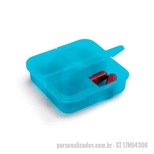 Porta comprimido personalizada - Organizador de Comprimidos para Brindes, Dimensões 60 x 60 x 18 mm, Cores Preto, azul, vermelho, branco, amarelo, laranja, rosa, azul claro, verde claro e roxo