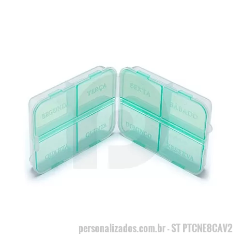 Porta comprimido personalizada - Porta Comprimidos Semanal Personalizado, Com design moderno, leve e portátil o porta comprimidos semana personalizado possui boa área de personalização do logotipo de empresas. Ele possui 8 compartimentos, sendo os dias da semana mais um compartiment