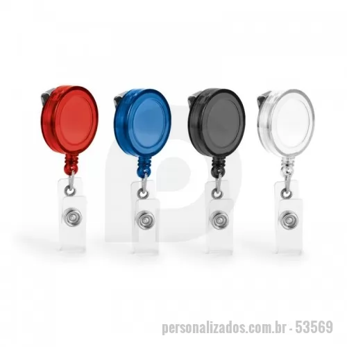 Porta crachá personalizada - Porta crachá com clipe metálico com mecanismo extensível até aos 900 mm. Com presilha transparente e botão para adicionar bolsa porta-cartões. O mecanismo retrátil permite apresentar seu cartão ou credencial com segurança e comodidade. ø32 x 9 mm