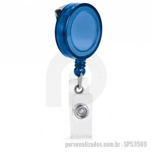 Porta crachá personalizada - Porta crachá com clipe metálico com mecanismo extensível até aos 900 mm. Com presilha transparente e botão para adicionar bolsa porta-cartões. O mecanismo retrátil permite apresentar seu cartão ou credencial com segurança e comodidade. ø32 x 9 mm