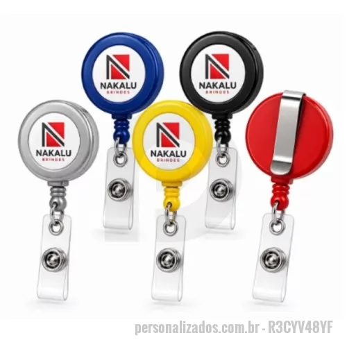 Porta crachá personalizada - **Sobre o Produto**  O **Porta Crachá Retrátil Personalizado** é uma solução prática e profissional para facilitar o uso diário de crachás em empresas, hospitais, escolas, eventos e instituições.  Produzido em plástico resistente, possui sistema retrátil com cordão de nylon de alta resistência, permitindo acesso rápido ao crachá sem a necessidade de removê-lo do uniforme. Conta ainda com presilha metálica traseira para fixação segura e alça plástica com botão para encaixe do crachá.  **Destaques do Produto**  * Sistema retrátil com recolhimento automático * Cordão em nylon resistente * Presilha metálica para fixação * Alça com botão para prender o crachá * Disponível em cores leitosas e translúcidas * Personalização em DTF UV de alta qualidade  **Personalização**  Personalize com logotipo, nome, evento ou arte exclusiva através de **DTF UV**, garantindo cores vibrantes, excelente definição e maior durabilidade.  **Especificações Técnicas**  * Material: Plástico resistente * Sistema: Re