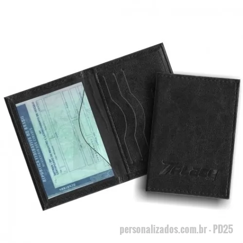 Porta documento de veículo personalizada - Porta Documento – PD25 pode ser produzido em couro ou sintético nobre diversas opções de materiais e cores. Possui bolso interno para documentos. Personalização com gravação em baixo relevo ou silkscreen 1 cor.