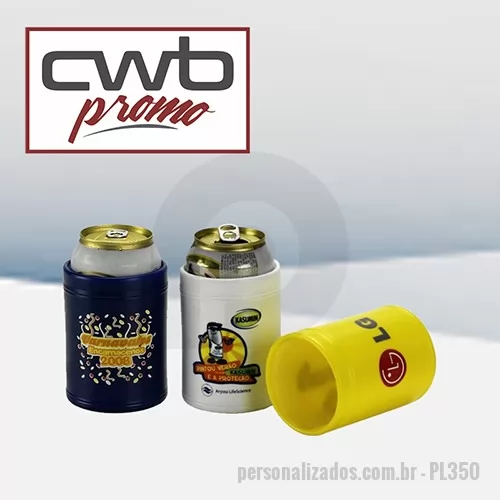 Porta lata personalizada - PRODUTO: Porta Lata MEDIDAS: 10,0 cm de altura x 7,5 cm de diâmetro CAPACIDADE: 350 ml MATERIAL: Polipropileno PERSONALIZAÇÃO: Silk ou etiquetas com impressão digital CORES: Diversas