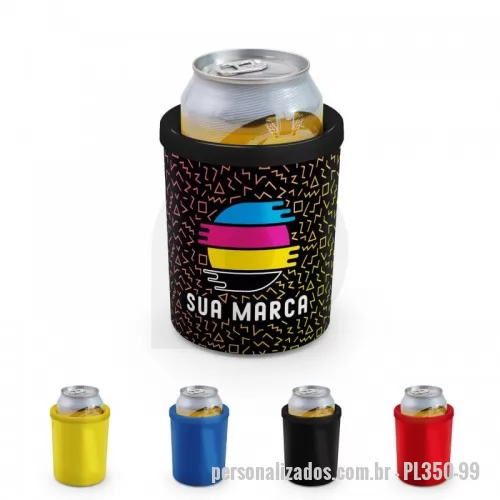 Porta lata personalizada - O Porta Latas conserva sua bePorta latas feito de plástico rígido, com manta térmica interna, personalizado 360 graus, ou seja, em todo o produto, presente e brinde ideal para sua empresa.